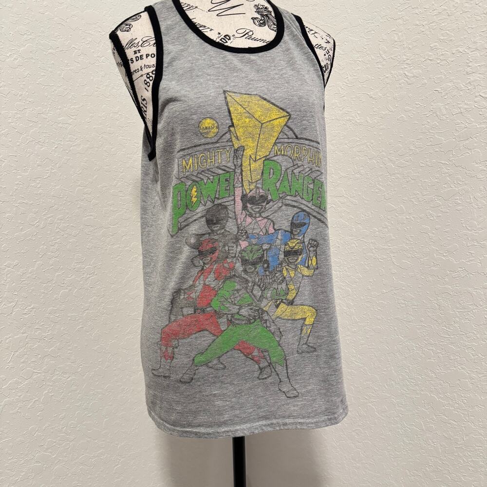 MMPR Power Rangers Tank Top Medium Gray w/ Black Retro 90s Go Go Power Rangers